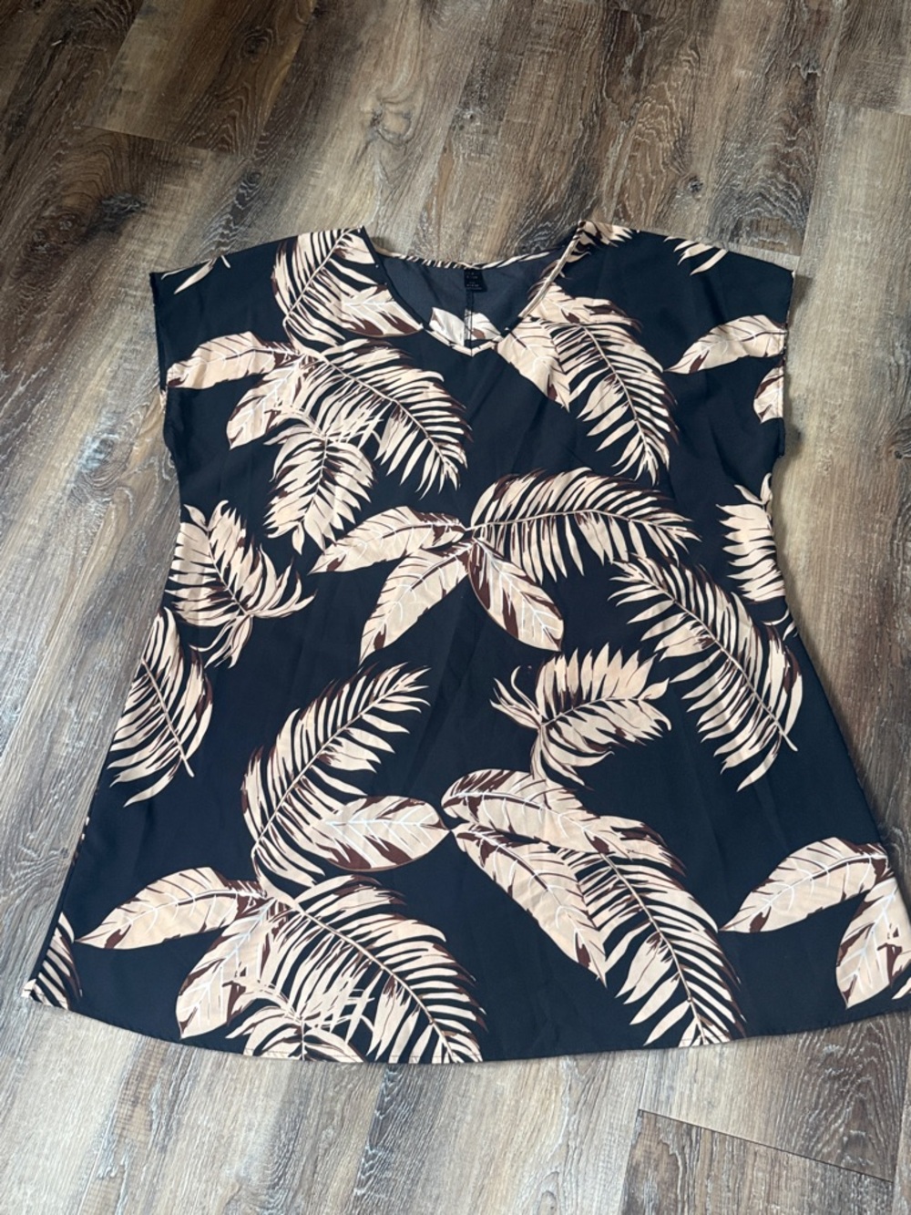 Black Tropical Leaf Print Dress